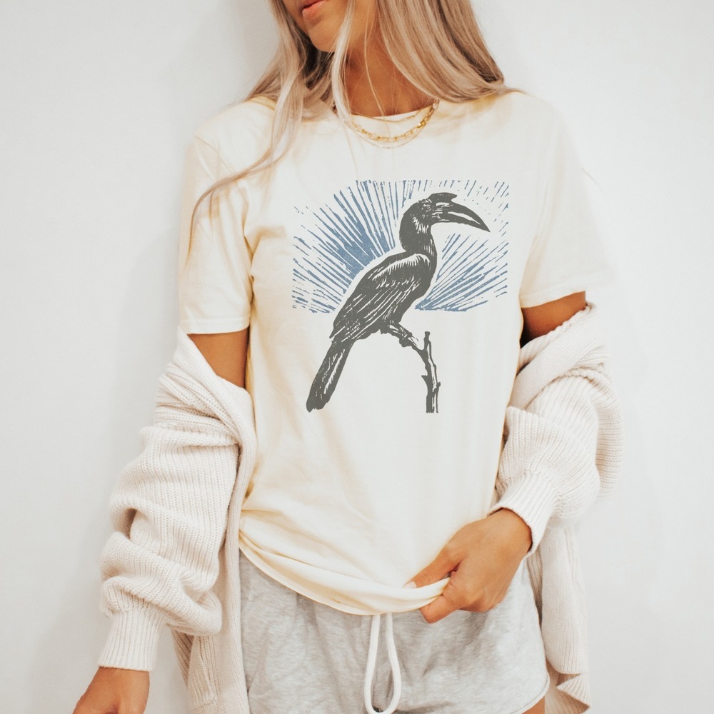 Hornbill Linocut Style Boho Nature Inspired Graphic Tee